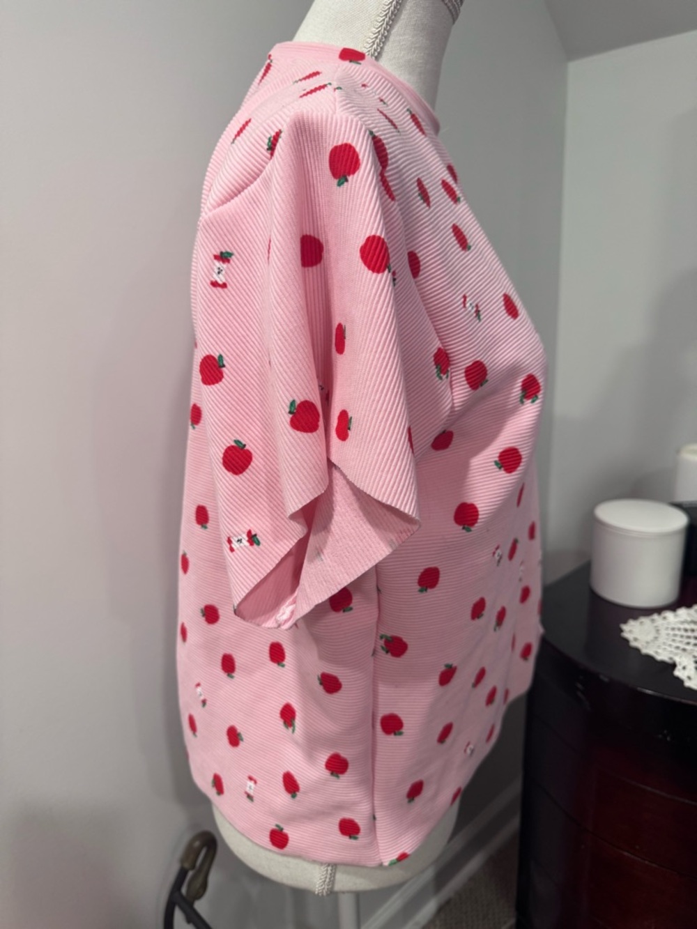 Pink Apple Print Short Sleeve Top - Picture 4 of 5